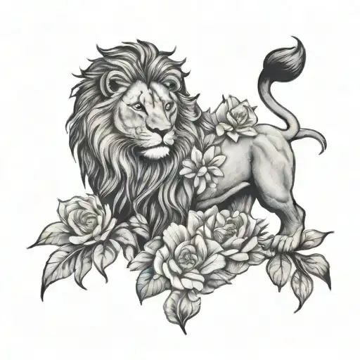 Lion Surrounded By Flowers