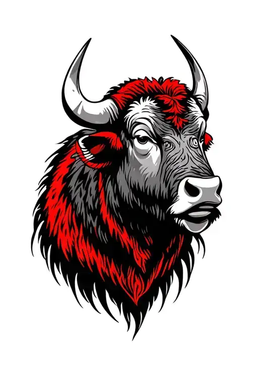 Simple Western Buffalo Head With Red