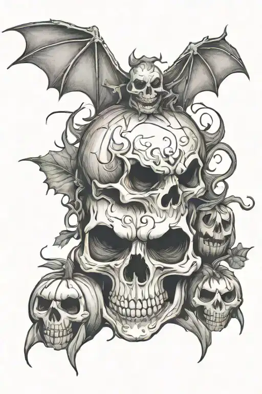Bats Ghost Skull Pumpkin