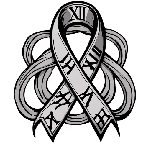 Cancer Ribbon With Roman Numerals Intertwined