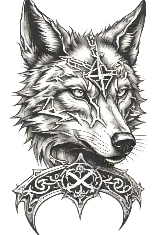 Wolf With A Cross In His Left Eye With A Heart Surrounded By A Crown Of Thorns