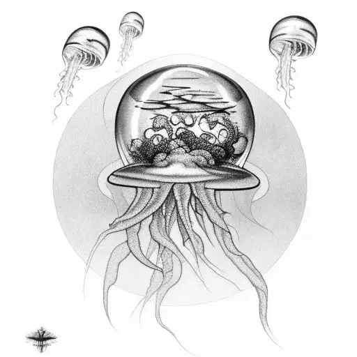 Hourglass With Storm Cloud On Top And Jellyfish On Bottom