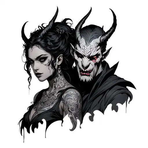 A Demon Woman And A Demon Man With A Challenging Face