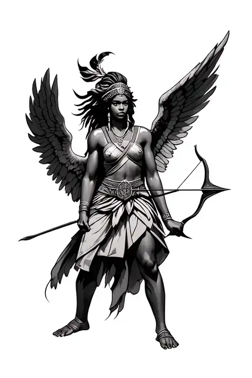 African Angel Warrior Holding Bow And Arrow