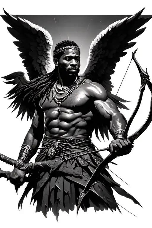 African Man Angel Warrior Holding Bow And Arrow Realism