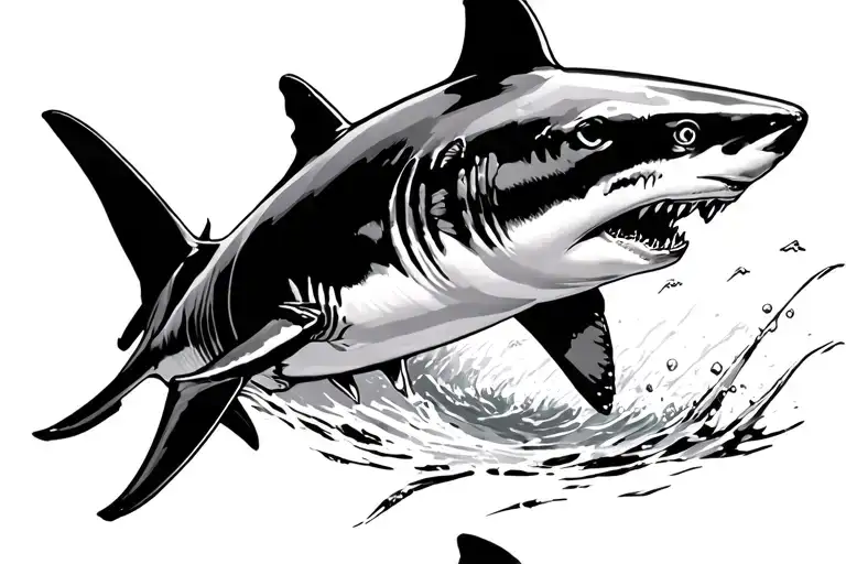 Bull Shark Swimming Side View With Shadow Siluet Running Side