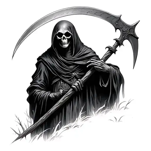 Grim Reaper Holding A Scythe In The Woods