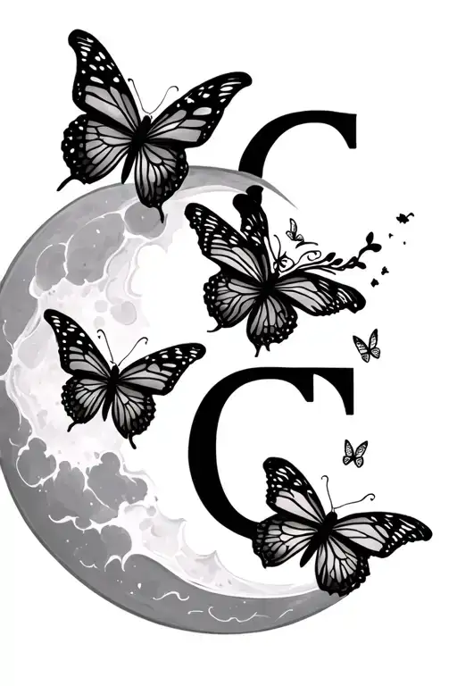 Fineline Moon Three Butterflies Fling Around Andon The Bottom Little Letters C E G