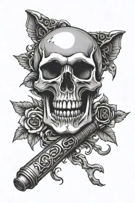 Microphone Skull Wrapping Around A Tombstone