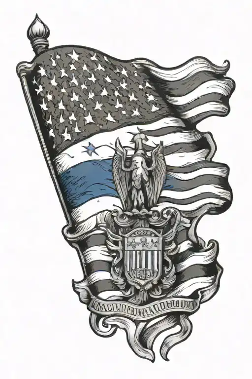 Blue Thin Line American Flag Primarily Black With Dominican Republic Flag All Combined