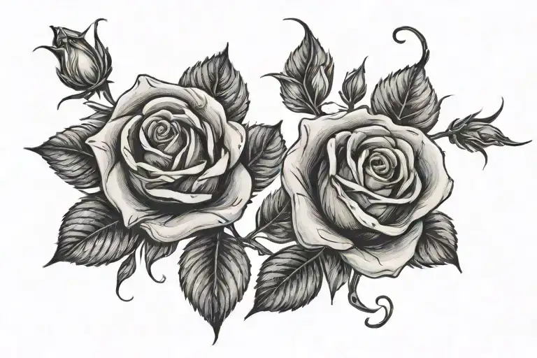 Two Roses Side By Side With Leaves And Thorns