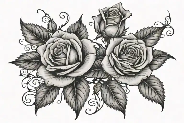 Two Roses Side By Side With Leaves And Thorns