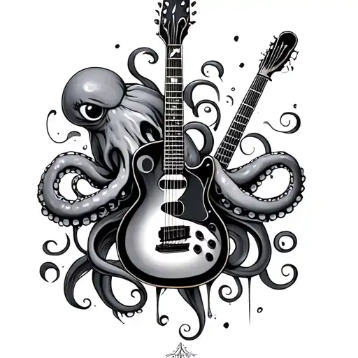 Piano Keys And Guitar And Octopus