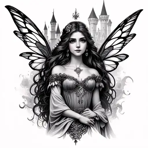 Female Beautiful Fairy And Castle Scene