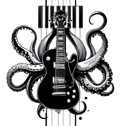 Guitar And Piano Keys And Octopus