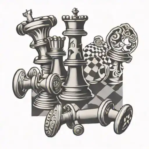 Chess Board Pattern Incorporating Workout Symbols Like Dumbbells And Kettlebells