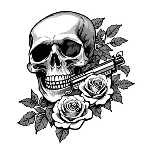 Skull Pistols And Roses