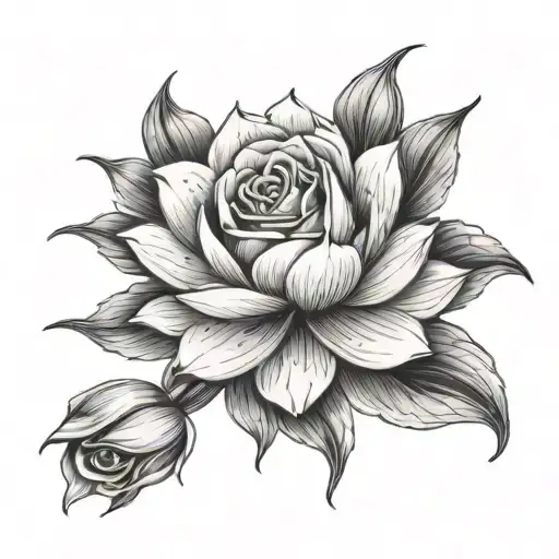 Tattoo With Rose And Water Lily Flowers
