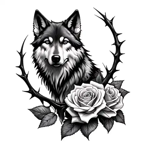 Wolf And Roses With Thorns