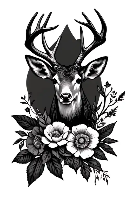 Country And Flowers With Deer Antlers Intertwined