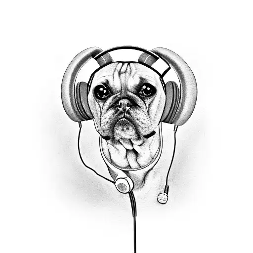 A Dog With Headphones Listening To Music