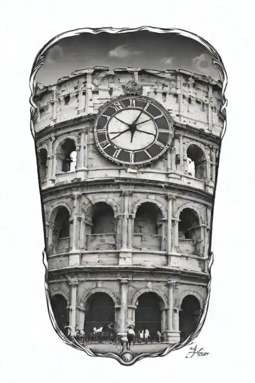 Roman Colosseum And Clock Face