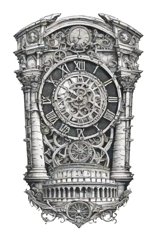 Roman Colosseum And Mechanical Clock Face Morphing