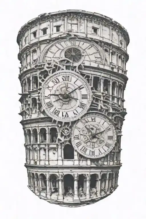 Roman Colosseum And Mechanical Clock Face Morphing