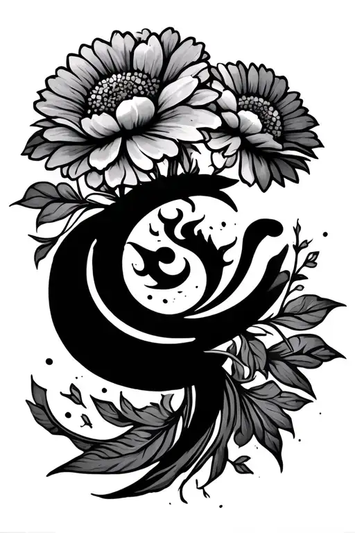 Amazing Symbol With Marigold Flowers Coming From It Going Up The Arm