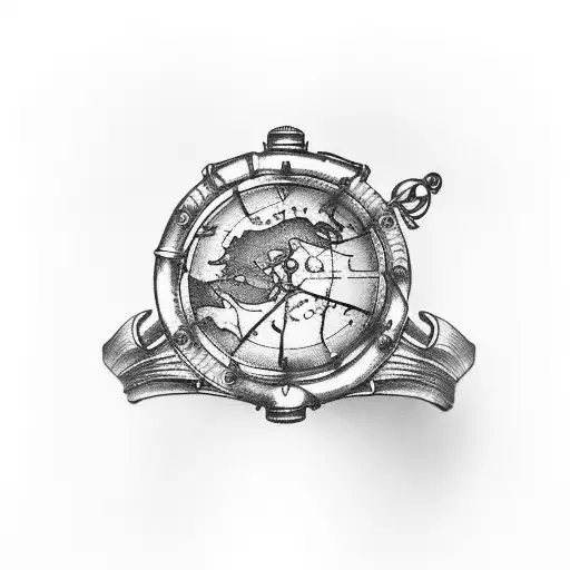 Nautical Themed With Worn Map As Background And Rose Around Wrist