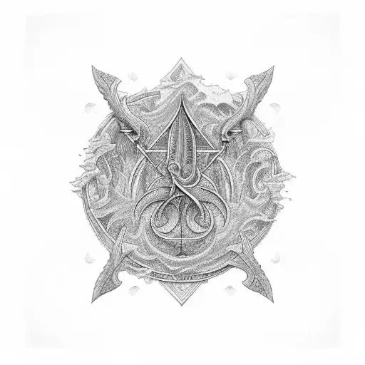 An Intricate River Landscape With A Hidden Trident Symbolizing Strength