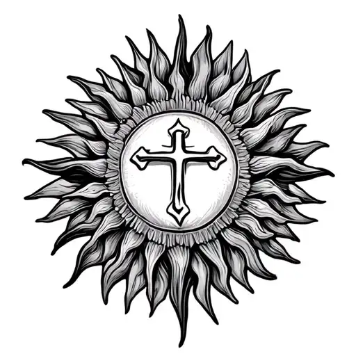 Sun Tattoo With Cross In Middle