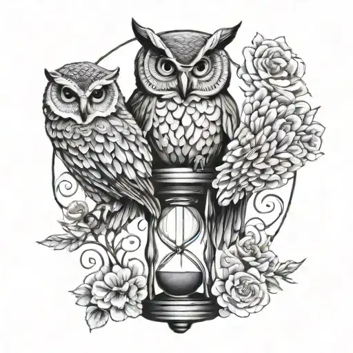 Hour Glass With Owl Sitting Together