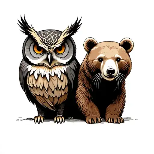 An Owl Next To A Polar Bear Next To A Brown Bear Next To A Cat