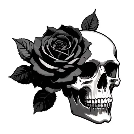 Skull And Black Rose