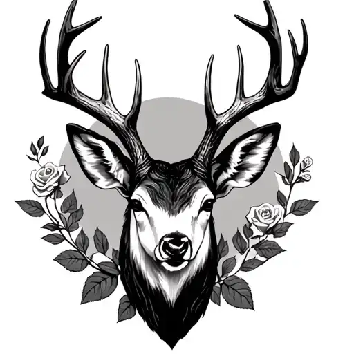 8 Point Deer Antlers With Roses