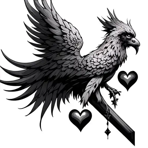 Phoenix Cross With Hearts