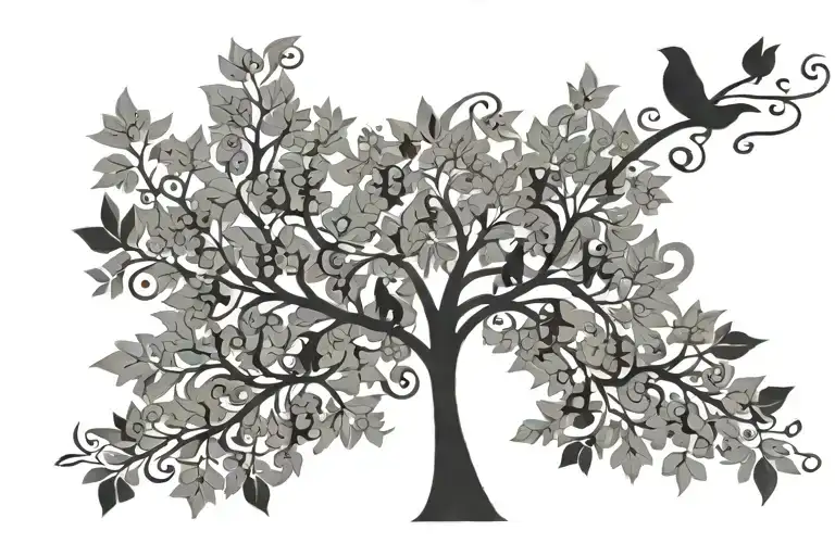 A Silhouette Of A Family Tree With Musical Symbols As Leaves
