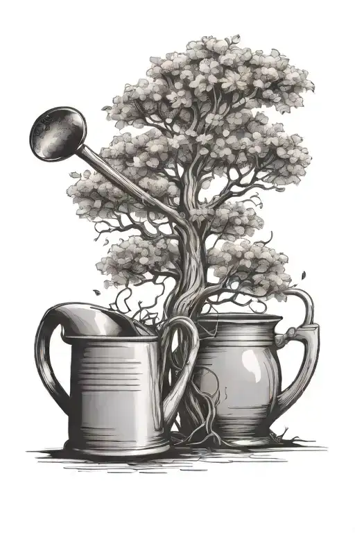 Fake Plastic Tree And A Plastic Watering Can