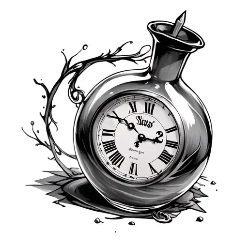 A Clock Inside Of A Potion Bottlw