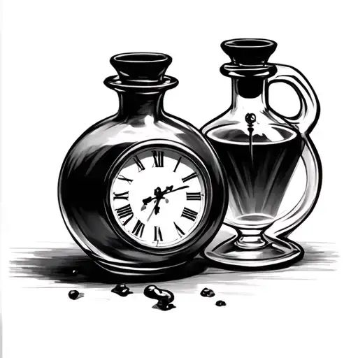 A Small Clock Inside Of A Small Potion Bottlw