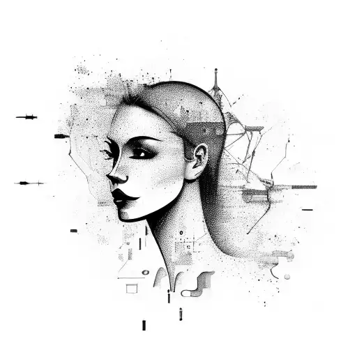 Abstract Design Of A Girl's Silhouette Formed By Car Parts