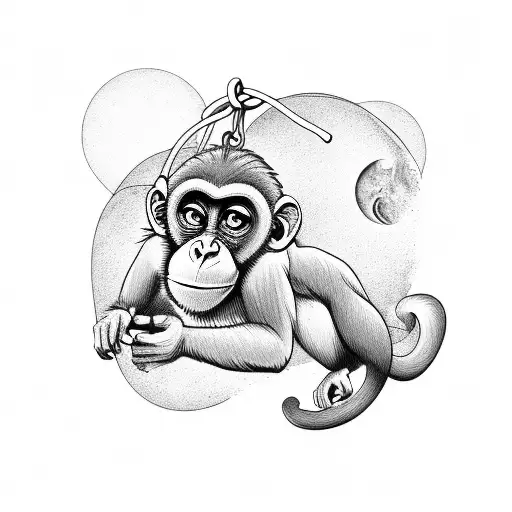 Monkey Hang From The Moon With Tail