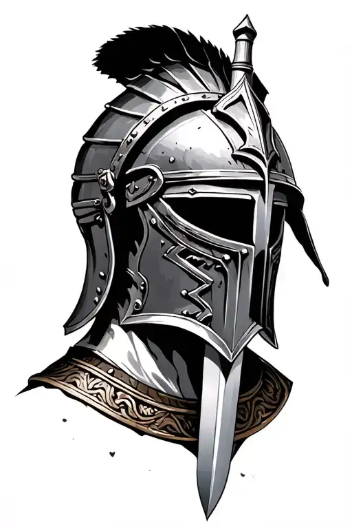 Gladiator Helmet Pierced By A Sword