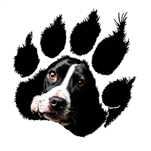 A Dog Paw Imprint With A Bull Terrier Staffordshire Inside The Central Pad And Cats