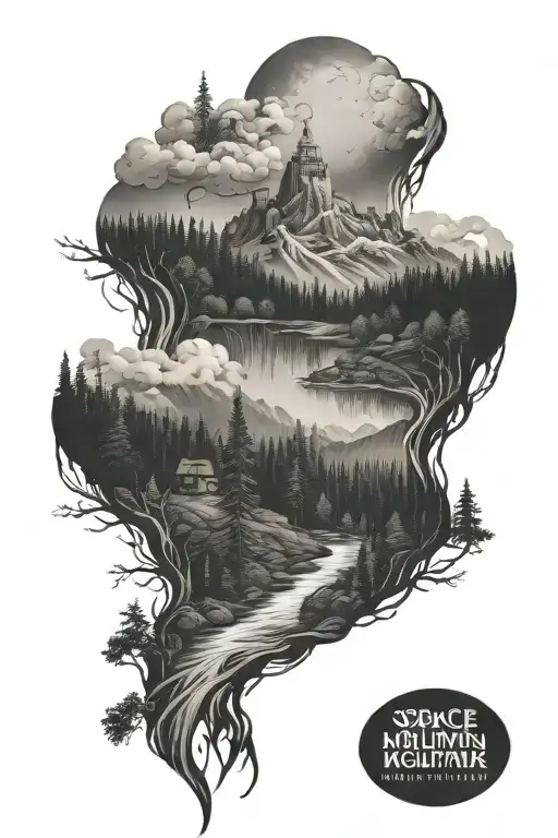 Space Mountain Forest And River Flowing