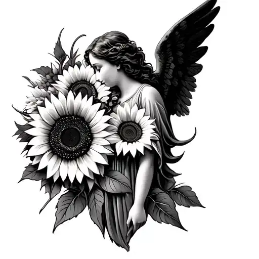 Sunflowers And An Angel Without Wings
