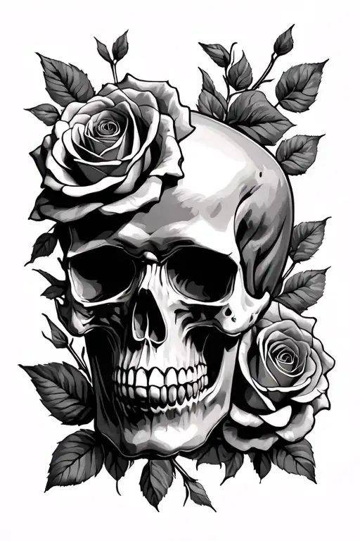 Skull And Roses Intertwined