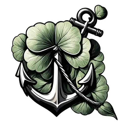 4 Leaf Clover And Boat Anchor Intertwined
