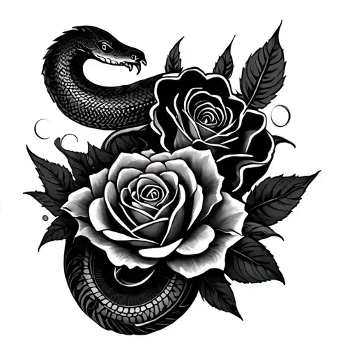 Aztec Serpent And Rose In The Back